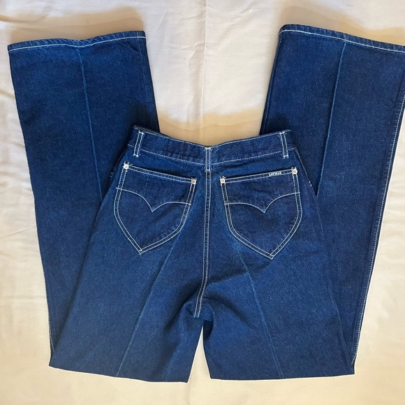 Vintage 70s Lawmen Raw Denim Wide Leg Flare Jeans Size 26 - Picture 2 of 10